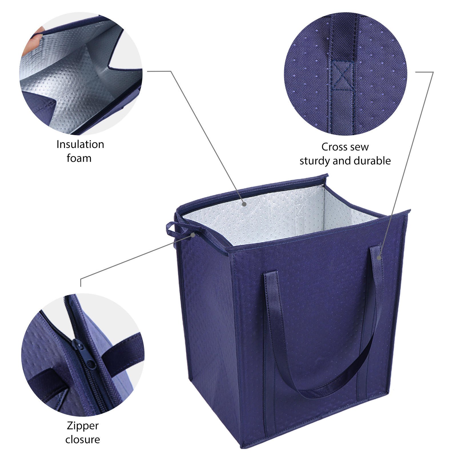CB013 18L Black Insulated Grocery Bags with Zipper - Image 4