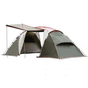 TTA017 Tunnel Camping Tent, 2 Bedrooms 1 Living Room Family Tent with Front Porch Awning Double Layer Outdoor Tent